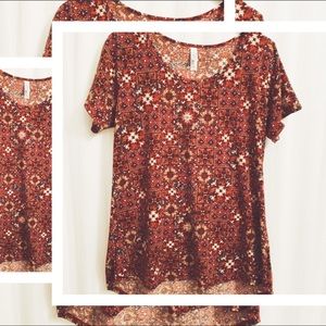 Lularoe Irma Top - Red and Neutral Moroccan Print